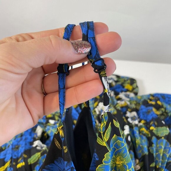 Lost + Wander Pisces Floral Mini Spaghetti Wrap Dress Blue S V-neck Pleated - Picture 6 of 10